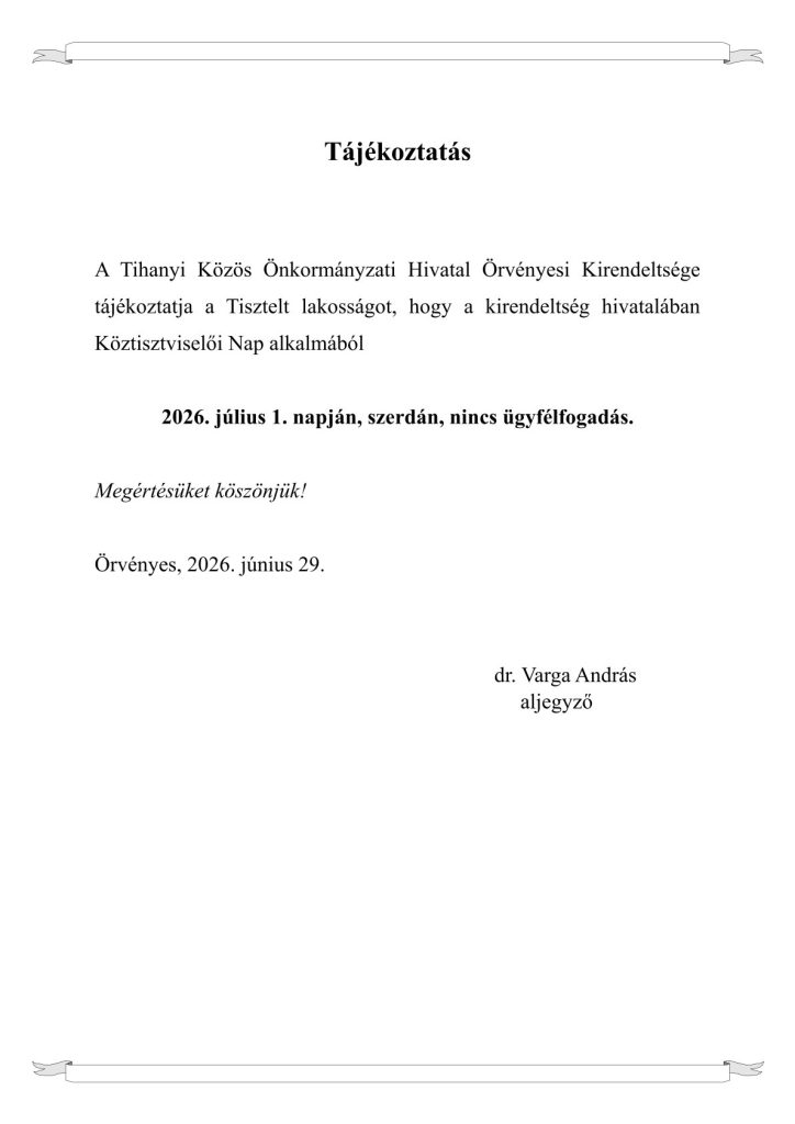 Tájékoztatás köztisztviselői nap 2026.07.01-1